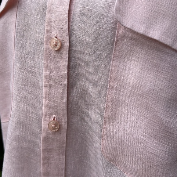 Go Silk 100% Linen Pastel Pink Button Down Blouse Shirt Top Womens XL Pocket Tee - Picture 6 of 8